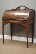 Edwardian rosewood writing desk, shaped raised back with bevelled mirror,