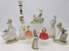 Five Lladro figures including 'Cinderella', girl holding a lamb, girl picking flowers etc,