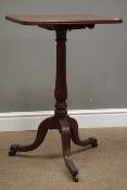 Regency mahogany tripod table, square tilt top on twist column support, three moulded legs with bra