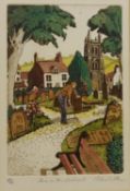 'Love in the Churchyard', limited edition etching hand coloured No.