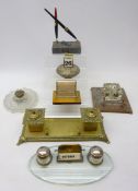 Art Deco glass desk stand with perpetual calendar and two ink wells and a vintage perpetual