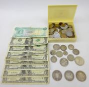 Collection of Great British and world coins including; 1887, 1900 and 1914 British half crowns,