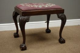 20th century Irish Chippendale style stool, acanthus carved cabriole legs with ball and claw feet,