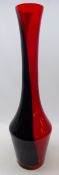 20th century glass floor vase, tall slender neck decorated with red and black overlay,