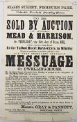 Late Victorian auction poster, Messrs. Mead & Harrison, Whitby, 'Elgin Street, Fishburn Park..