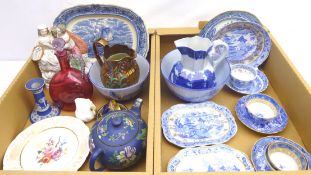 19th century Miles Mason teaware transfer printed in the Broseley Willow pattern with gilt