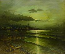 Stavanger Harbour at Dusk, oil on canvas signed by Alessandro Petrin 50cm x 59.