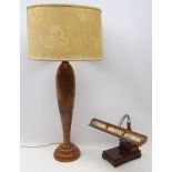 Malayan carved hardwood table lamp with shade,