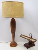Malayan carved hardwood table lamp with shade,