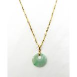 Gold mounted Jade pendant on necklace stamped 18K Condition Report Necklace chain