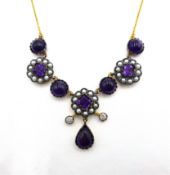 Amethyst and diamond gold and silver-gilt necklace stamped 375