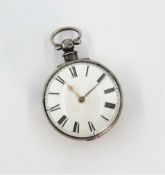 Silver pocket watch, key wound bull's eye glass by Daniel Gill Rye no 3282, verge fusee movement,