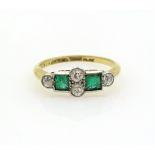 Art Deco emerald and diamond gold ring stamped 18ct PLAT Condition Report Approx 2.