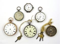 Collection of pocket watches, including gold stamped K18, hallmarked 9ct, continental and silver,