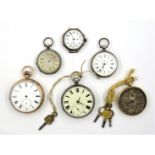 Collection of pocket watches, including gold stamped K18, hallmarked 9ct, continental and silver,