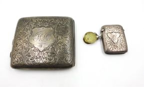 Edwardian silver cigarette case by Joseph Gloster Ltd Birmingham 1906 and similar vesta with army