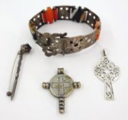 Victorian Scottish hardstone and silver bracelet, unmarked,