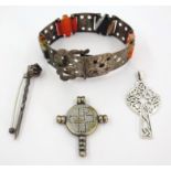 Victorian Scottish hardstone and silver bracelet, unmarked,