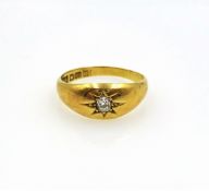 18ct gold single stone diamond gypsy ring hallmarked Condition Report Approx 3.