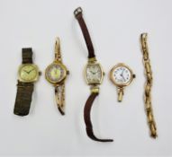 Four early 20th century gold wristwatches hallmarked 9ct,