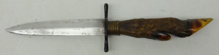 French Hunting Knife, 13cm single edge blade stamped A Orosdi Paris,