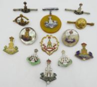 Collection of Green Howards sweetheart brooches including; enamelled, mother of pearl etc,