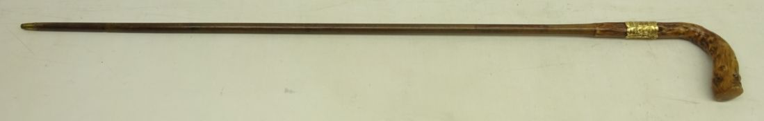 Hawthorn walking stick with gold mount, marked 'WH 18ctP.G.