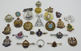 Collection of Royal Medical Corps and Royal Armored Corps sweetheart brooches etc including;