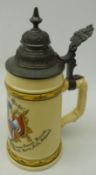 German Beer stein with hand painted 'Eintracht halt Nacht' coat of Arms base with Lithophane,
