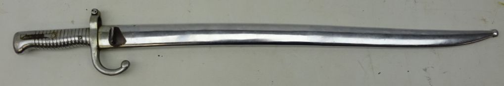 French Sword/Bayonet, 57cm recurved blade engraved on spine with date 1874,