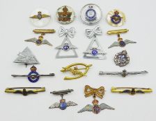 Collection of RAF sweetheart brooches including; one RFC brooch, mother of pearl, enameled etc,
