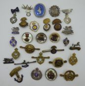Collection of sweetheart brooches including; Fusiliers, R.E.M.