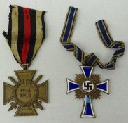 WWl German Merit Cross with swords, & German Mothers Cross, inscribed verso, 16 Dezember 1938,