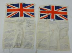Two WWll Air Force silk 'Blood Chits' or Safe Conducts, printed with Union Jack and 'Dear Friend,