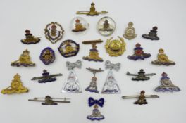 Collection of Royal Artillery sweetheart brooches including; mother of pearl,