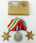 WWll War Medal, 1939-45 Star and Italy Star with ribbons and slip,