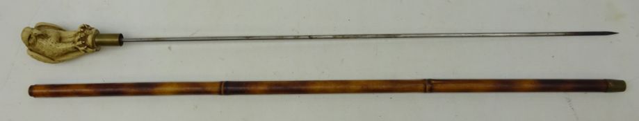 Bamboo swordstick, 67cm hexagonal stiletto blade, the handle moulded as an eagle,