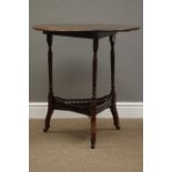 Late Victorian rosewood and ebony banded triangular drop leaf occasional table,