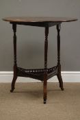 Late Victorian rosewood and ebony banded triangular drop leaf occasional table,