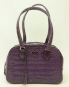 Prada purple crocodile embossed leather Cocco Lucido handbag,