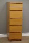 Light oak six drawer chest with hinged top with mirror, W40cm, H123cm,