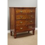 Victorian figured mahogany bow front chest, three long and two short drawers, W105cm, H121cm,