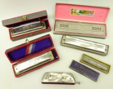 Collection of six Hohner harmonicas; two 'The Super Chromonica' both boxed, 'The Echo' boxed,