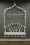 Milk white wrought metal arbor bench, W112cm,