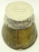 Silver mounted horse hoof inkwell by Grey & Co Chester 1916 engraved 'Romara 1895-1915'