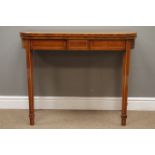 Early 19th century mahogany card table, fold over top with oval and segmented inlay,