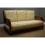 Early 20th century bergere lounge suite; three seats sofa (W170cm, D84cm),