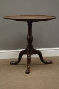 George III mahogany tripod table, circular dish tilt top inlaid with satinwood fan,