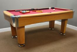 BCE Sports cherry wood finish pool table with pool balls, triangles and cues, 195cm x 113cm,