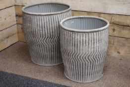 Graduating metal pair dolly tubs, large - H54cm, W48cm, D48cm, small - H48cm, W41cm,